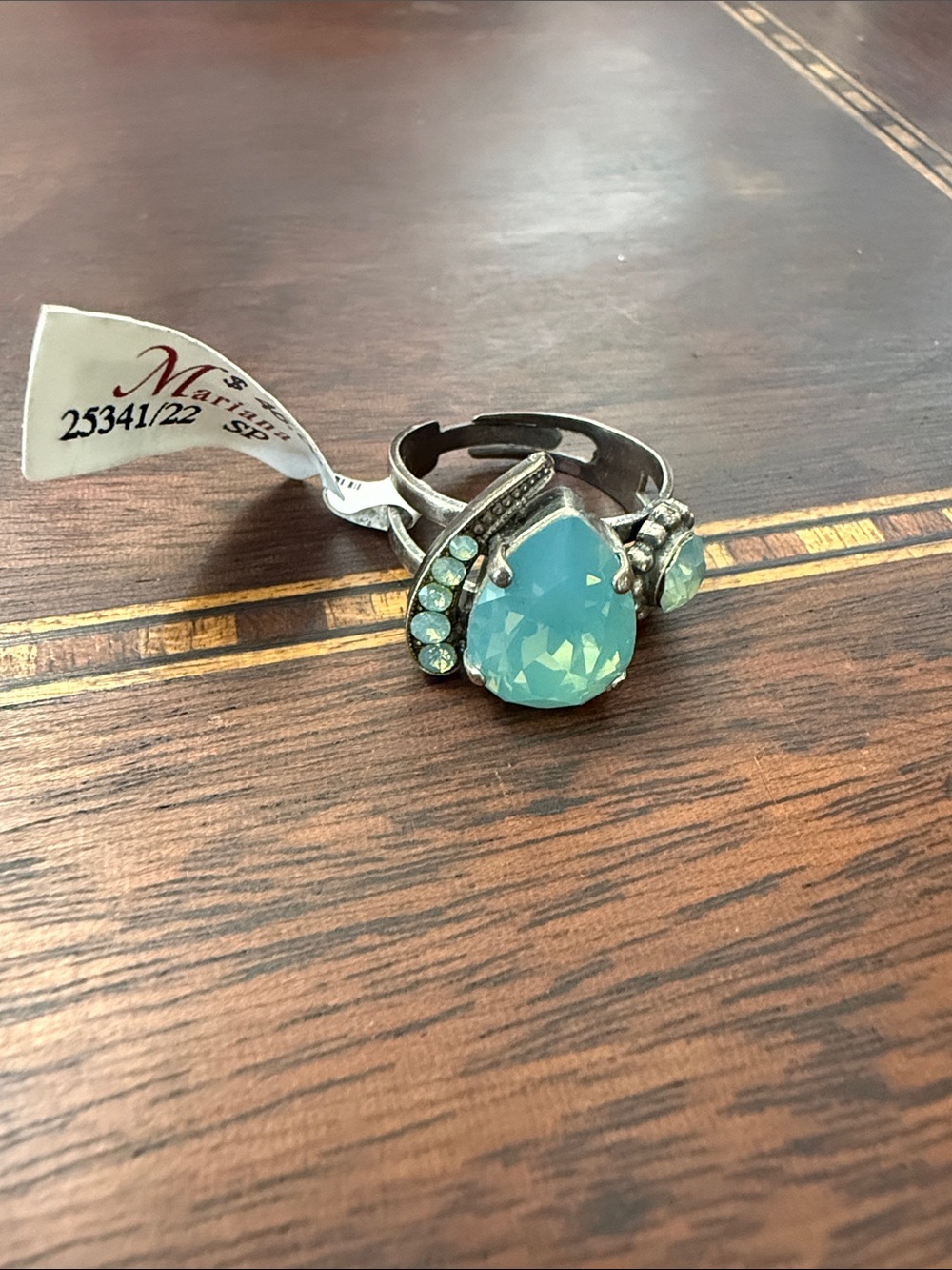 Mariana Teardrop Opalescent Blue Pacific Opal Statement Ring- FITS MOST - Picture 6 of 6